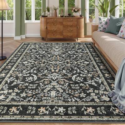 Garvee Washable Area Rug 8x10 Boho Floral Soft Non Slip Low Pile Carpet for Living Room Bedroom Dining Room Nursery Hallway B...