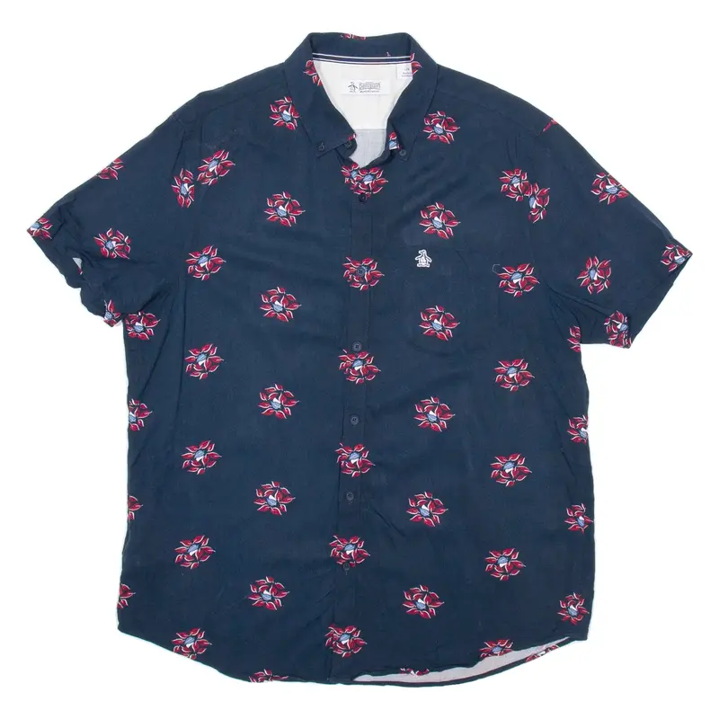 ORIGINAL PENGUIN Mens Shirt Blue Floral 3/4 Sleeve L
