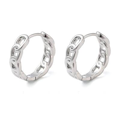Brass Chain Charm Hoop Earrings for Women