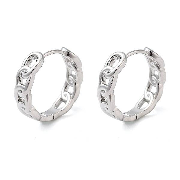 Brass Chain Charm Hoop Earrings for Women