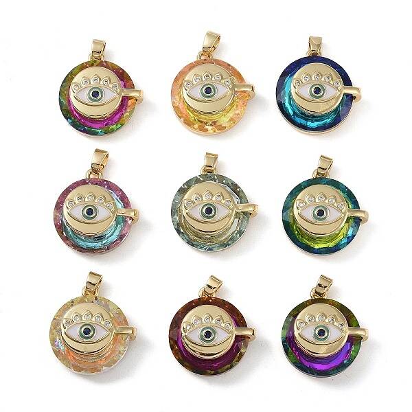 Brass Micro Pave Cubic Zirconia with Glass Pendents