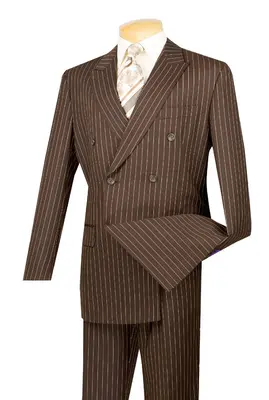 Vinci Men's 2 Piece Banker Pinstripe Double Breasted Suit Outlet