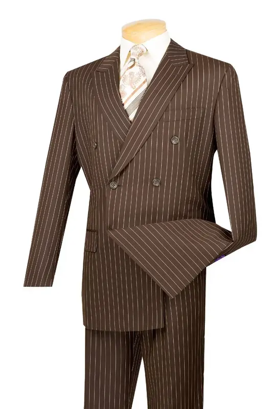 Vinci Men's 2 Piece Banker Pinstripe Double Breasted Suit Outlet