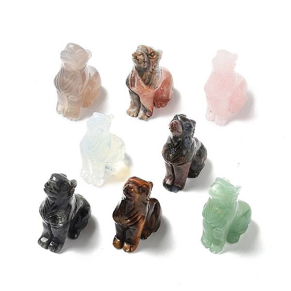 Natural & Synthetic Gemstone Carved Wolf Statues Ornament
