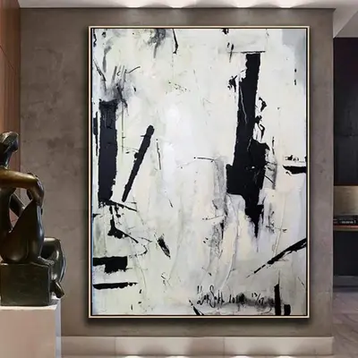 Large Abstract Painting On Canvas Black White Wall Art Painting | POTENTIAL