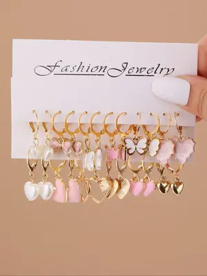 Cute Mixed Colorful Heart & Butterfly & Flower Design Hoop Earrings, Fashion Jewelry for Party, Daily Clothing Decor, Trendy ...