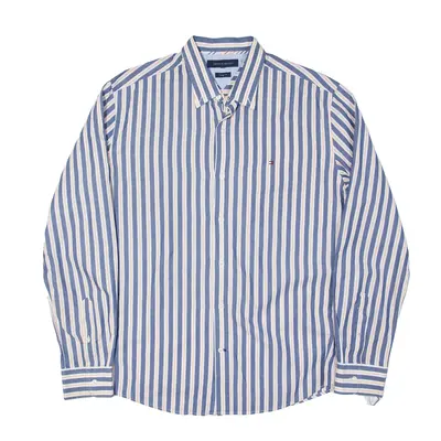 TOMMY HILFIGER Fit Shirt Blue Pinstripe Long Sleeve Mens L