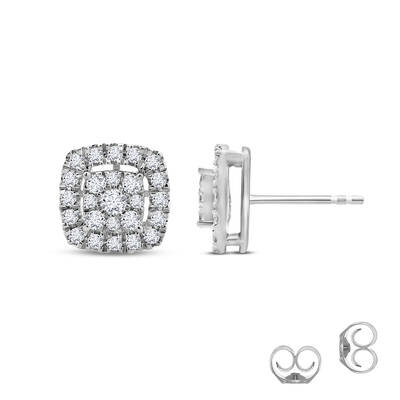 Cluster Cushion Lab Created Diamond Stud Earrings | 10K White Gold 1 1/2 ct. tw.