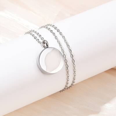 304 Stainless Steel Flat Round Pendant Pet Urn Ashes Necklaces