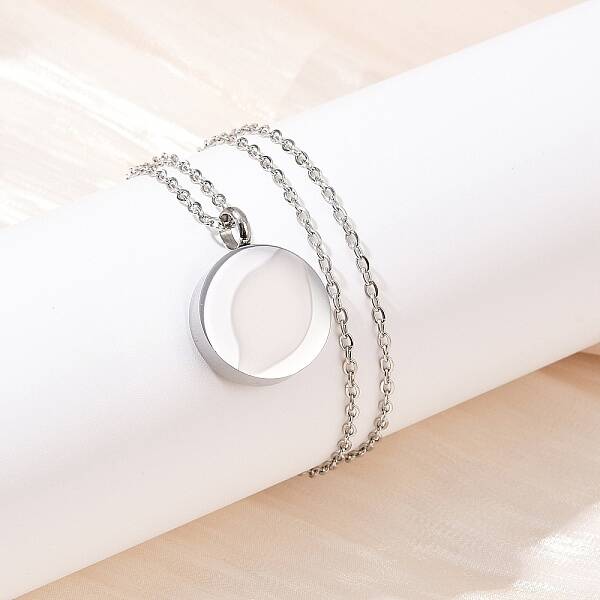 304 Stainless Steel Flat Round Pendant Pet Urn Ashes Necklaces