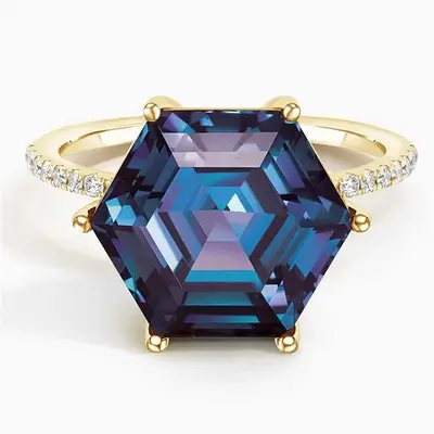 10K Gold Custom Alexandrite Engagement Ring Gemstone Anniversary Rings