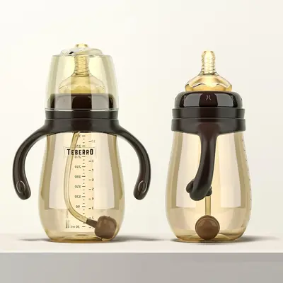 Anti-colic Baby Bottle, 1 Piece Baby Straw Sippy Cup with Handles, BPA-free Wide Neck Breastfeeding Bottle for Newborns and I...