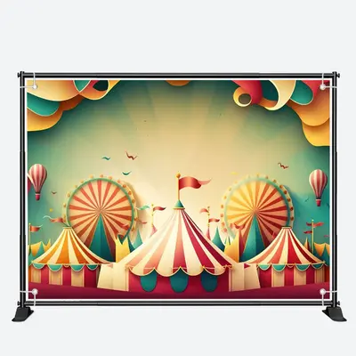 3D Style Red White Circus Tent Birthday Backdrop - Aperturee