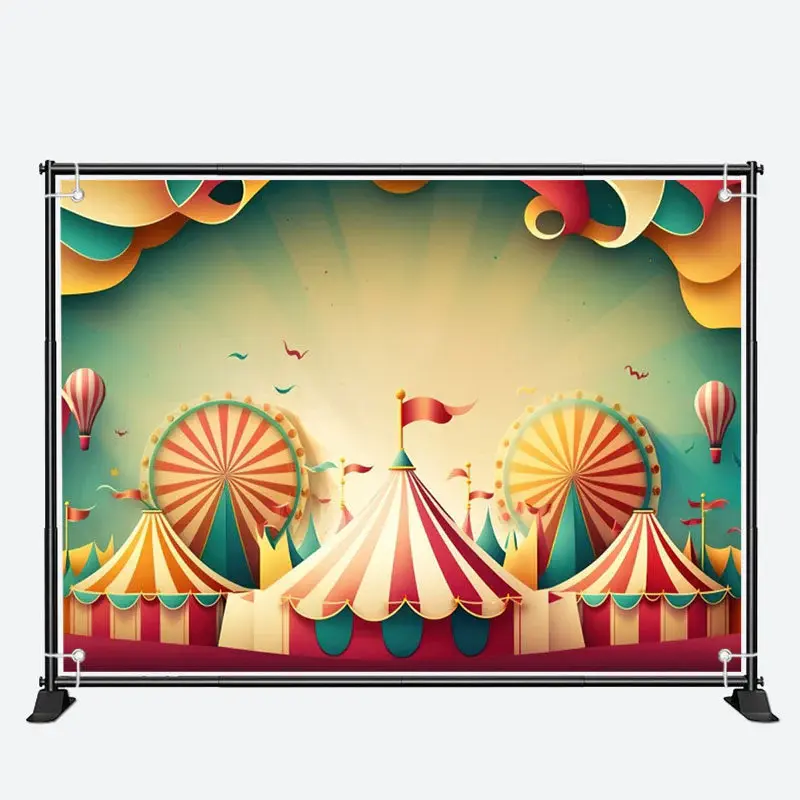 3D Style Red White Circus Tent Birthday Backdrop - Aperturee