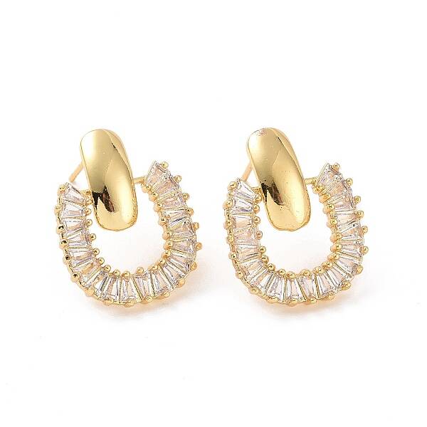 Clear Cubic Zirconia Hollow Out Oval Dangle Stud Earrings