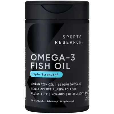 Sports Research Triple Strength Omega 3 Fish Oil - Burpless Fish Oil Supplement w/ EPA & DHA Fatty Acids from Wild Alaskan Po...