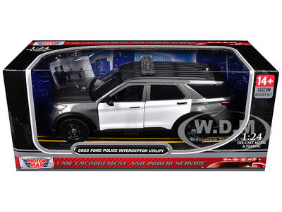 2022 Ford Police Interceptor Utility Gray Metallic with White Doors Builder's Kit with Flashing Light Bar and Front and Rea...