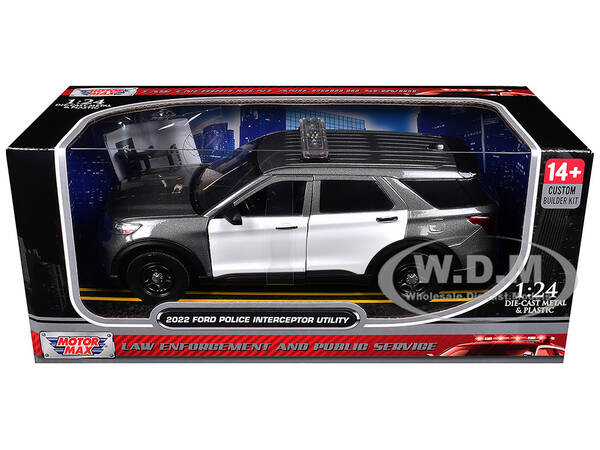 2022 Ford Police Interceptor Utility Gray Metallic with White Doors Builder's Kit with Flashing Light Bar and Front and Rea...
