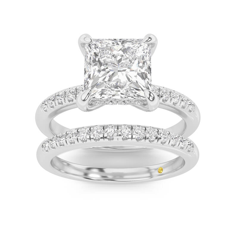 Aurelia Lab Grown Princess Cut Diamond Engagement Ring with the BonBon Quarter Coverage Wedding Band | 18K White Gold 3 ct. t...