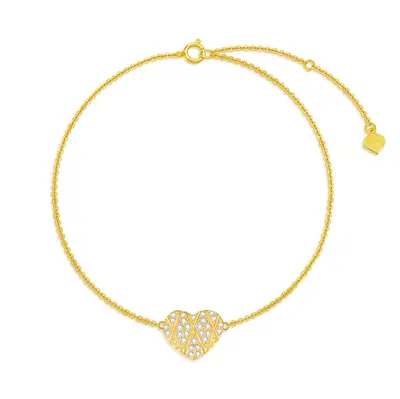 10K Gold Moissanite Heart Single Layer Charm Anklet