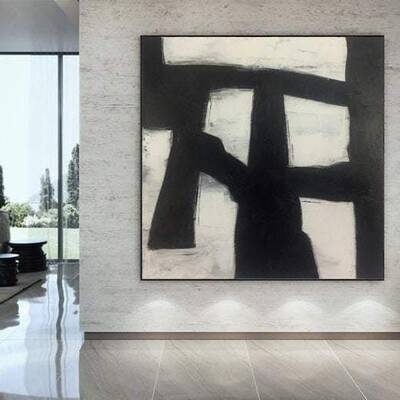 Acrylic Painting On Canvas Black And White Original Franz Kline style Decor For Modern Office On Canvas Oil Abstract Black An...