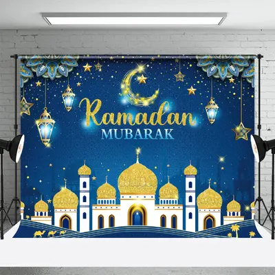 Glitter And Bule Starry Sky Ramadan Mubarak Backdrop - Aperturee