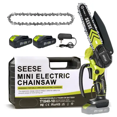 SEESE Brushless Mini ChainSaw - Portable Electric Cordless Saw for Wood Cutting, Batteries (2000mAh) ,Pruning, Gardening, Cam...