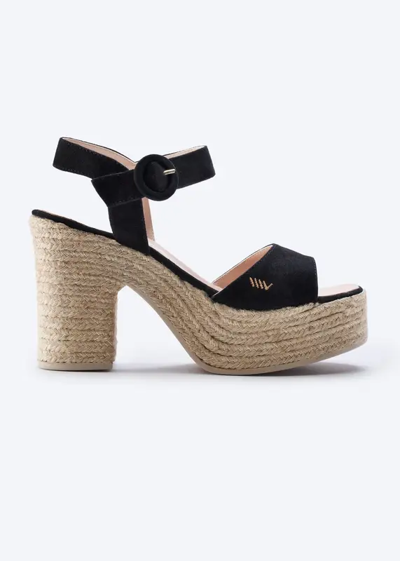 Jana Suede Espadrille Sandal Heels | Color: Black | Size: 5.5-6