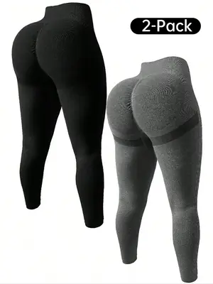 ćPlus Sizeć Colorblock Ruched Sports Leggings, Sporty High Stretch Quick Drying Skinny Pants, Women's Sportswear for Yoga...