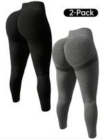 【Plus Size】 Colorblock Ruched Sports Leggings, Tight Fit Sporty High Stretch Quick Drying Skinny Pants, Women's Sportswea...