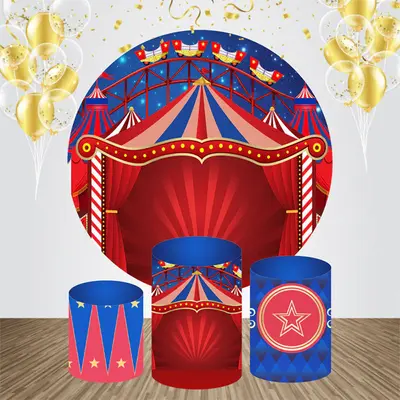 Red Circus Blue Sky Star Round Birthday Backdrop Kit - Aperturee