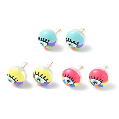 Natural Shell Eye Stud Earrings with Enamel