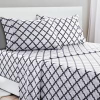Lux Decor 4 Pc Quatrefoil & Floral Bed Sheets Set - Brushed Microfiber Upto 16\
