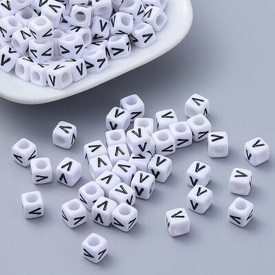 Letter V Cube Acrylic Beads