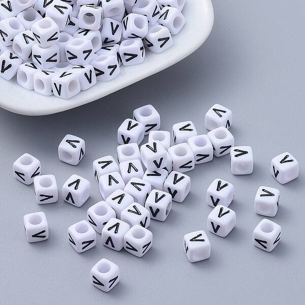 Letter V Cube Acrylic Beads