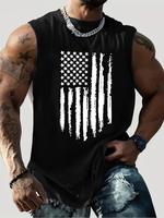 【Plus Size】 American Flag Print Round Neck Tank Top, Casual Sleeveless Crew Neck Top for Summer, Men's Plus Size Clothing...