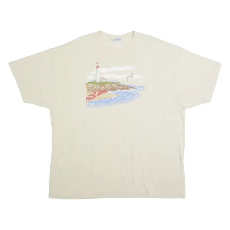 HANES Lighthouse Mens T-Shirt Beige 2XL