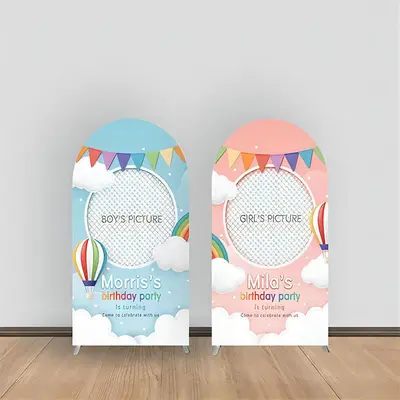 Aperturee Hot Air Balloon Pink Blue Cloud Custom Arch Backdrop | Chiara Arch Backdrop Diy | Circle Arch Backdrop Diy | Round ...