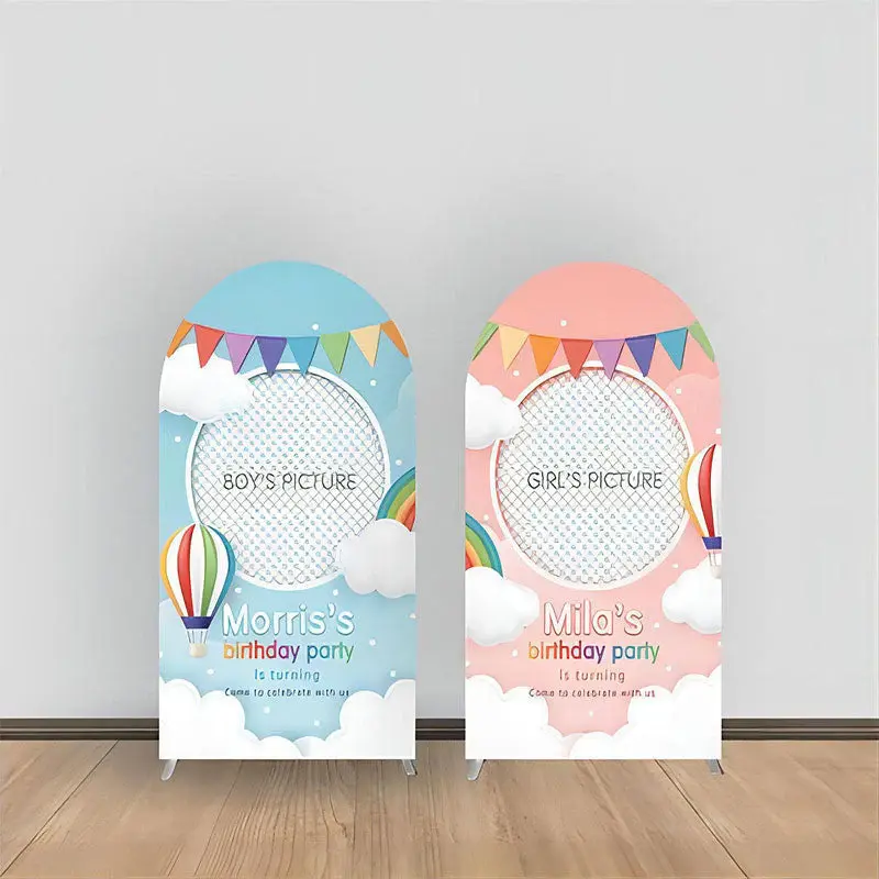 Aperturee Hot Air Balloon Pink Blue Cloud Custom Arch Backdrop | Chiara Arch Backdrop Diy | Circle Arch Backdrop Diy | Round ...