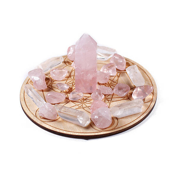 Natural Rose Quartz & Quartz Crystal Display Decorations