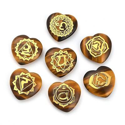 7Pcs 7 Styles Chakra Natural Tiger Eye Love Heart Ornaments Figurines