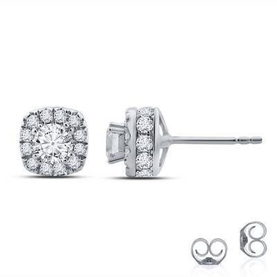 Lab Created Cushion Shaped Halo Diamond Earrings |14K White Gold 2 ct. tw.