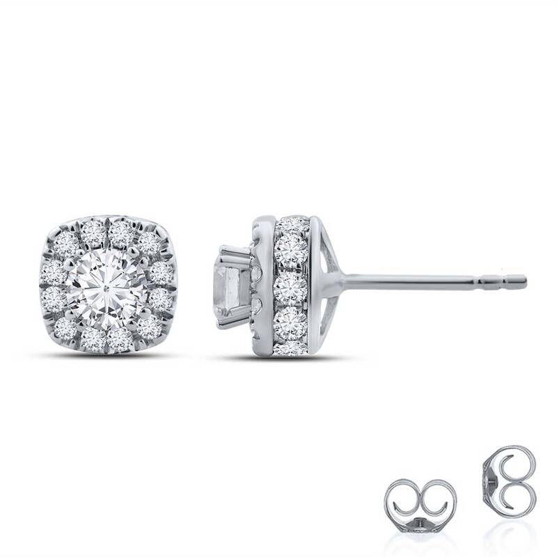 Lab Created Cushion Shaped Halo Diamond Earrings |14K White Gold 2 ct. tw.