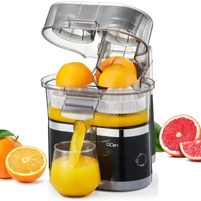 Qcen Electric Citrus Juicer, Automatic Dual Orange and Lemon Squeezer with Built-In Citrus Slicer, Easy to Clean, 2 in 1 Elec...