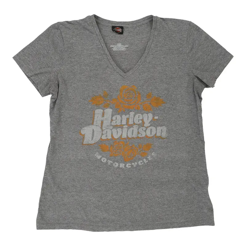 Harley Davidson Graphic T-Shirt - Large Grey Cotton