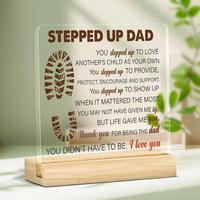 Stepped Up Dad Acrylic Plaque, Clear Desktop Decoration with Wooden Base, Thank You Gift for Stepfather on Father's Day, Bi...