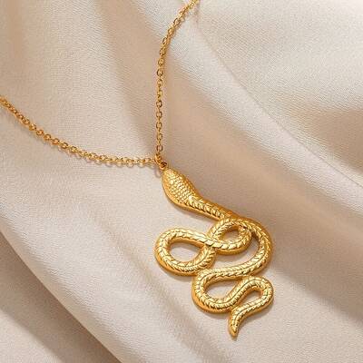 304 Stainless Steel Snake Pendant Necklaces for Women Men