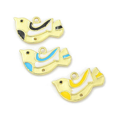Real 18K Gold Plated Brass Enamel Robin Bird Pendants