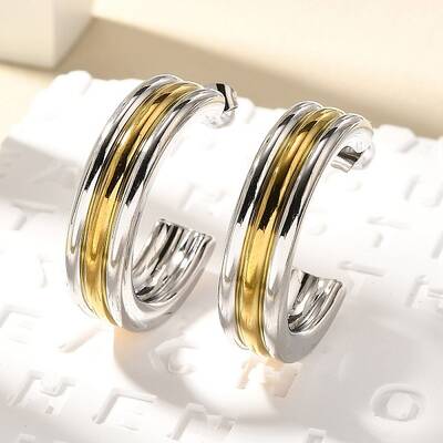 304 Stainless Steel Two Tone Stud Earrings