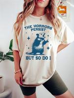 Women's Cartoon Possum & Star Print Round Neck Tee, Fashion Casual Crew Neck T-Shirt for Daily Holiday Vacation Outdoor Wear,...